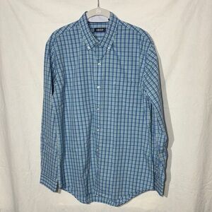 Izod Men's Green and Blue Plaid Shirt